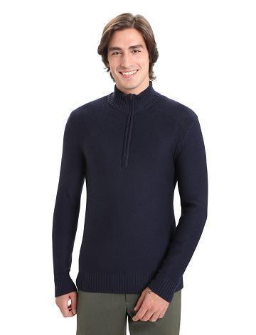 Midnight Navy Icebreaker Merino Waypoint Long Sleeve Half Zip Top Men's Hoodie | AU 1253AHKP